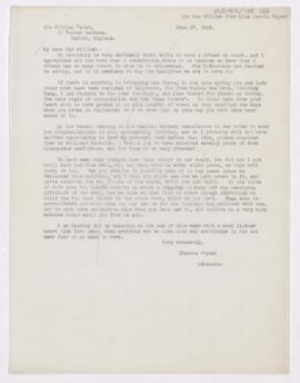 Letter to William Osler, June 27, 1919