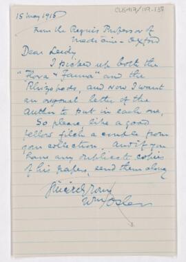 Letter to Joseph Leidy, May 15, 1915