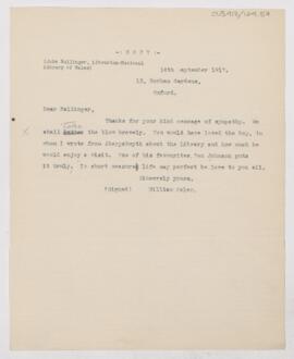 Letter to John Ballinger, September 14, 1917