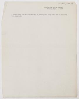 Letter to William Stewart Halsted, September 6, 1917