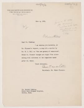 Letter to Harvey Cushing, November 4, 1921