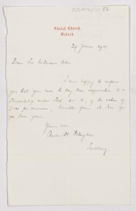 Letter to William Osler, June 29, 1911