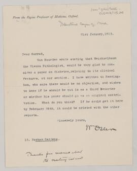 Letter to Archibald E. Garrod, January 21, 1913