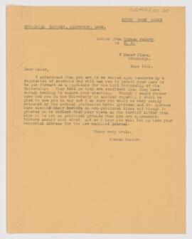 Letter to William Osler, June 11, 1908