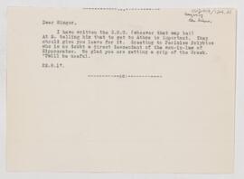 Letter to Charles Joseph Singer, August 22, 1917