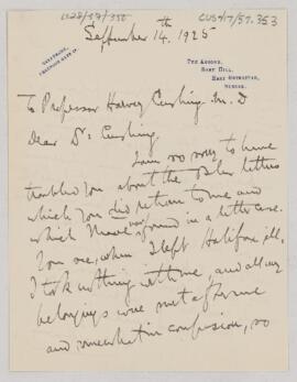 Letter to Harvey Cushing, September 14, 1925