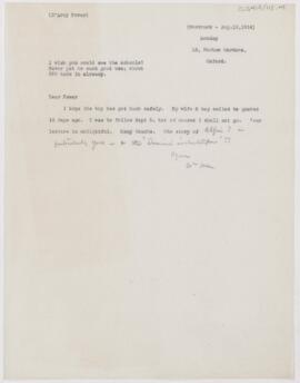 Letter to D'Arcy Power, August 10, 1914
