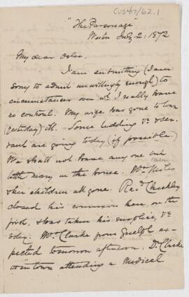 Letter to William Osler, July 2, 1872