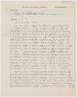 Copy of obituary notice for Silas Weird Mitchell, January 10, 1914