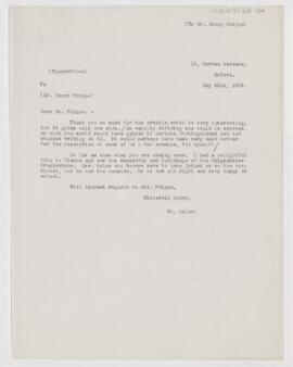 Letter to Henry Phipps, May 22, 1908