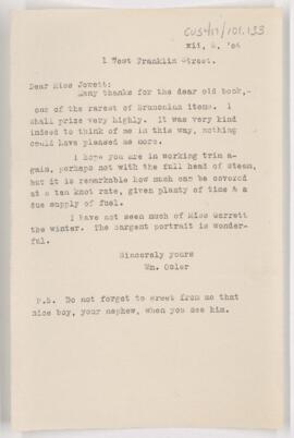 Letter to Miss S.O. Jewett, December 8, 1904
