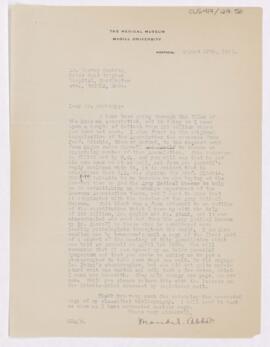 Letter to Harvey Cushing, August 15, 1921