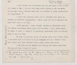 Letter to Karl Friedrich Wenckebach, October 7, 1909