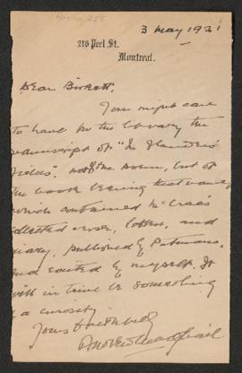 Letter from Andrew Macphail to Herbert Stanley Birkett