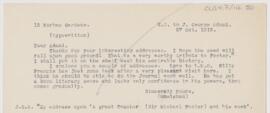 Letter to John George Adami, October 27, 1913