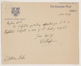 Letter to William Osler, November 1, 1919