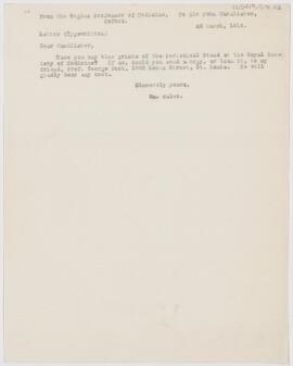 Letter to John Young Walker MacAlister, March 25, 1914