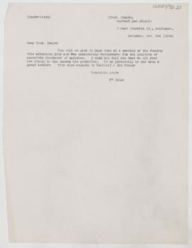 Letter to Prof. Thayer, October 3, 1896