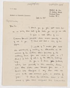 Letter to Professor A.R.(?) Cushing, September 16, 1925