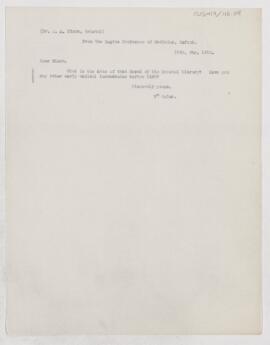 Letter to John Alexander Nixon, May 18, 1912
