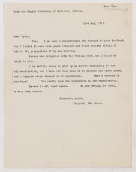 Letter to James Tyson, May 21, 1912