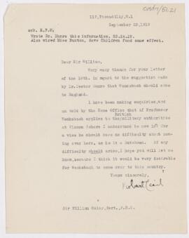 Letter to William Osler, September 23, 1919