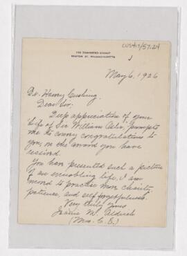 Letter to Harvey Cushing, May 6, 1926