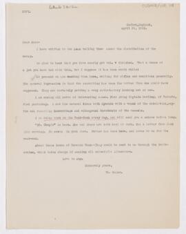 Letter to Thomas McCrae, April 21, 1915