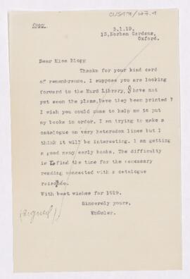 Letter to M.W. Blogg, January 3, 1919