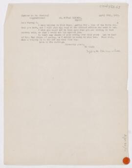 Letter to Harvey Cushing, April 26, 1911