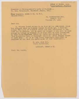 Letter to William Osler, October 27, 1910