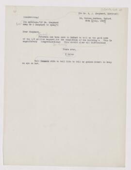Letter to Francis John Shepherd, July 30, 1909