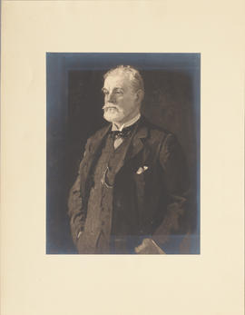 Reproduction of portrait painting of F. J. Shepherd, half-length, to left, hands in pockets