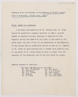 Abstract from Minutes of the Meeting of School Council, October 27, 1909