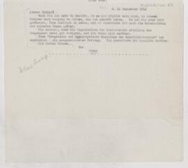Letter to Karl Sudhoff, September 12, 1912