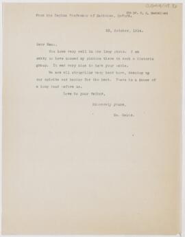 Letter to William George MacCallum, October 23, 1914