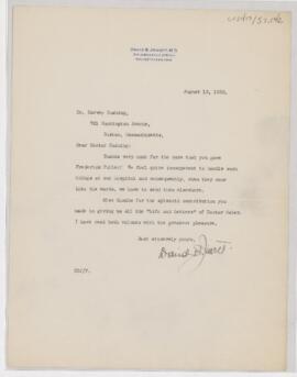 Letter to Harvey Cushing, August 13, 1925