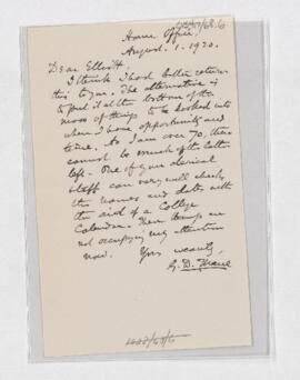 Letter to Thomas Renton Elliott, August 1, 1920