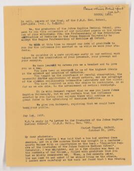 Letter to  The Graduates of the Johns Hopkins Medical School, October 30, 1905