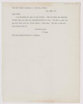 Letter to Joseph Hersey Pratt, October 26, 1910