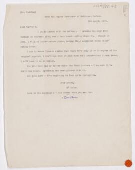 Letter to Harvey Cushing, April 3, 1919