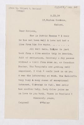 Letter to Wilburt Cornell Davison, September 5, 1918