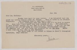 Letter to Harvey Cushing, June 9, 1925