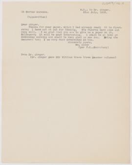 Letter to Charles Joseph Singer, July 21, 1913