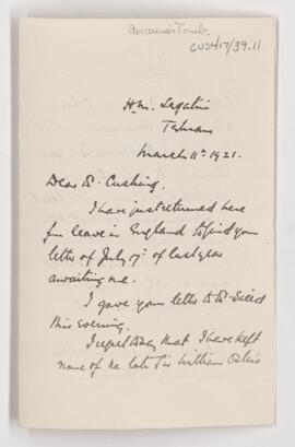 Letter to Cushing. Harvey