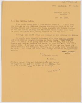 Letter to William Osler, November 24, 1914