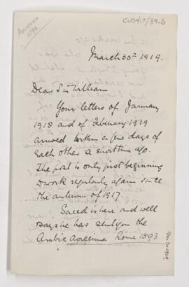 Letter to William Osler