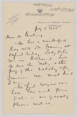 Letter to Harvey Cushing, July 2, 1925