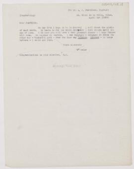 Letter to Arthur John Jex-Blake, April 1, 1909