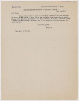 Letter to Walter Hines Page, October 9, 1913